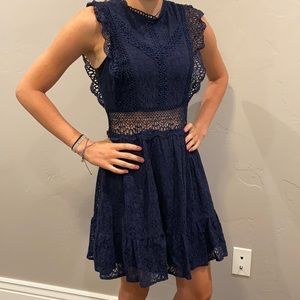 Navy Lace Cap Sleeve Dress